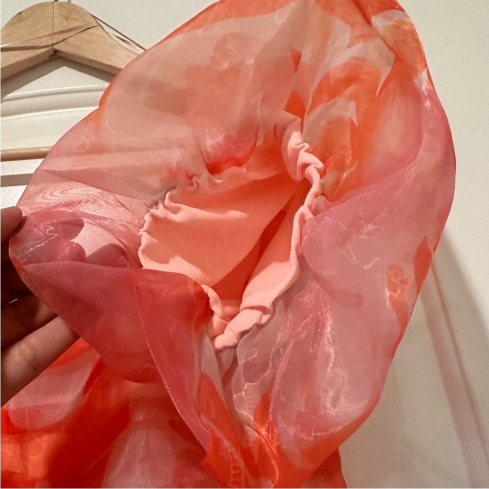 Entro Pink & Orange Puff Sleeve Mini Dress small - Picture 5 of 6